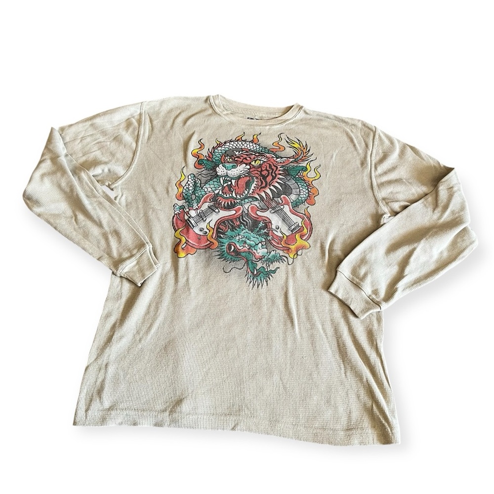 Y2K Bailey’s Point Graphic Long Sleeve Shirt with Tiger Dragon Design XL